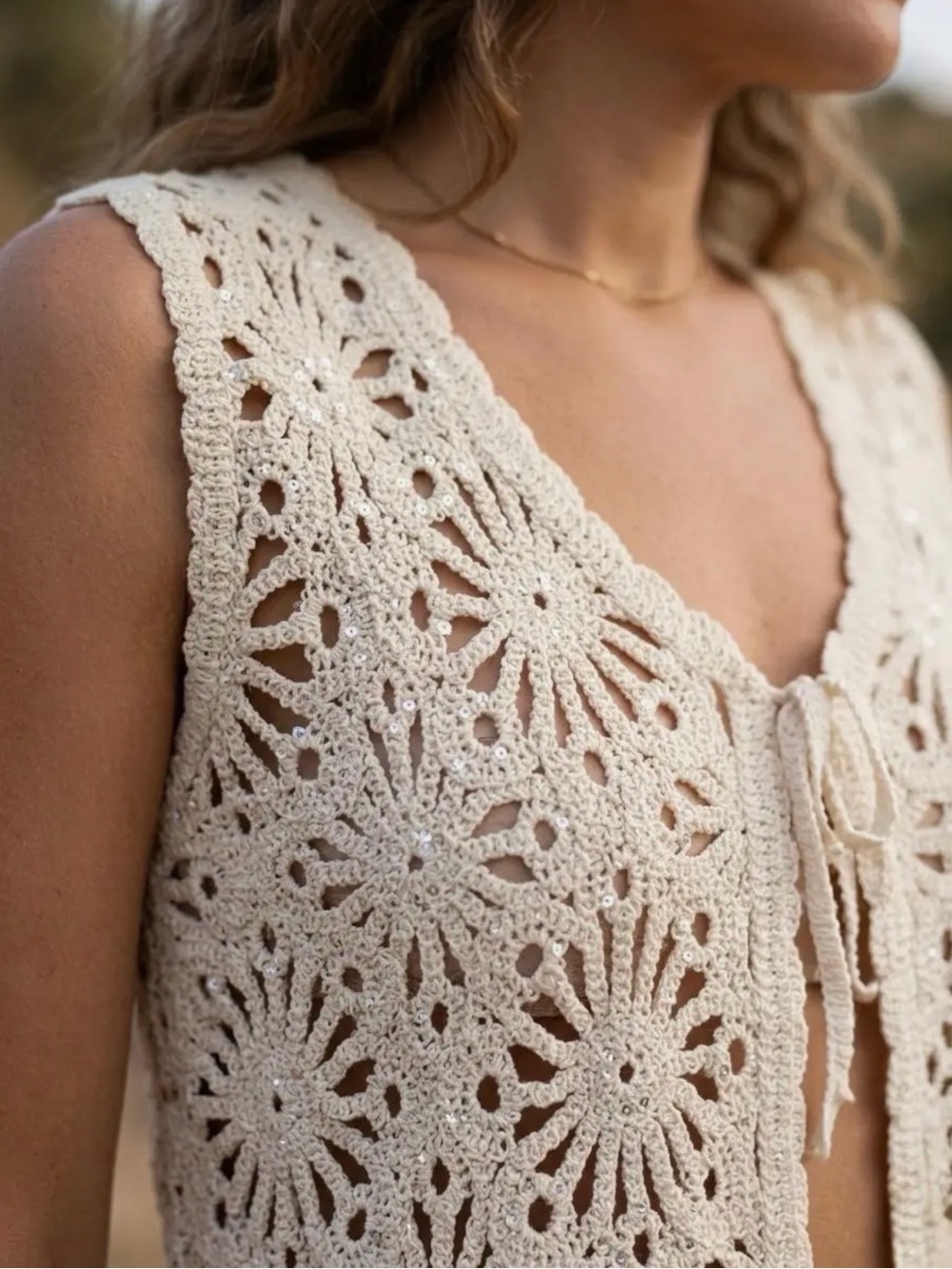 Crochet Beach Vest & Shorts Set - Cream NWT - Picture 2 of 3